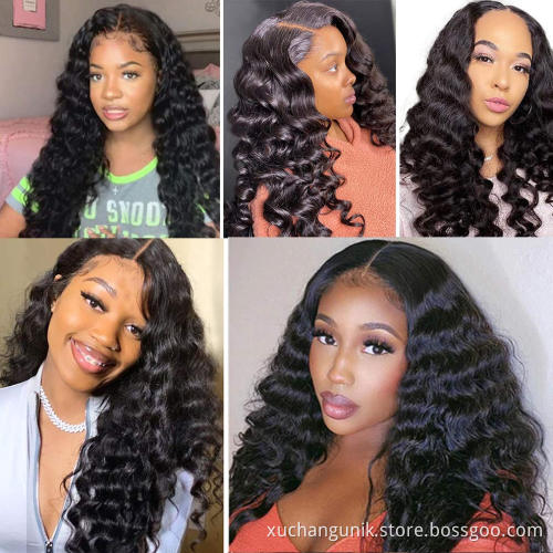 Uniky Cheap Human Hair Wigs For Black Women Brazilian Virgin Cuticle Aligned Human Hair 4x4 Lace Front Wig Loose Wave Hot Sale
